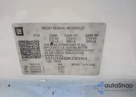 2019 Chevrolet Silverado 1500 Ltz from USA, damaged, VIN 1GCUYGED2KZ102414
